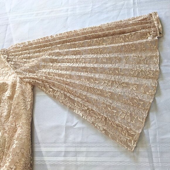 Angelic TAHARI ARTHUR S LEVIN Champagne Satin Georgette Angel Sleeve Lace Overla - Picture 7 of 10